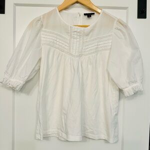 J. Crew White Blouse with Puff Sleeves and Bib Collar